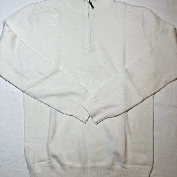 Merino wool men’s sweater 1/4 zip cream color Size Medium men’s fit unisex - Picture 5 of 8